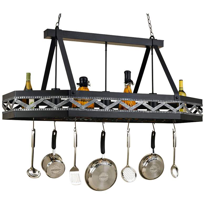 Image 1 Sonoma 55" Wide 3-Light Black Leather Pot Rack Kitchen Chandelier