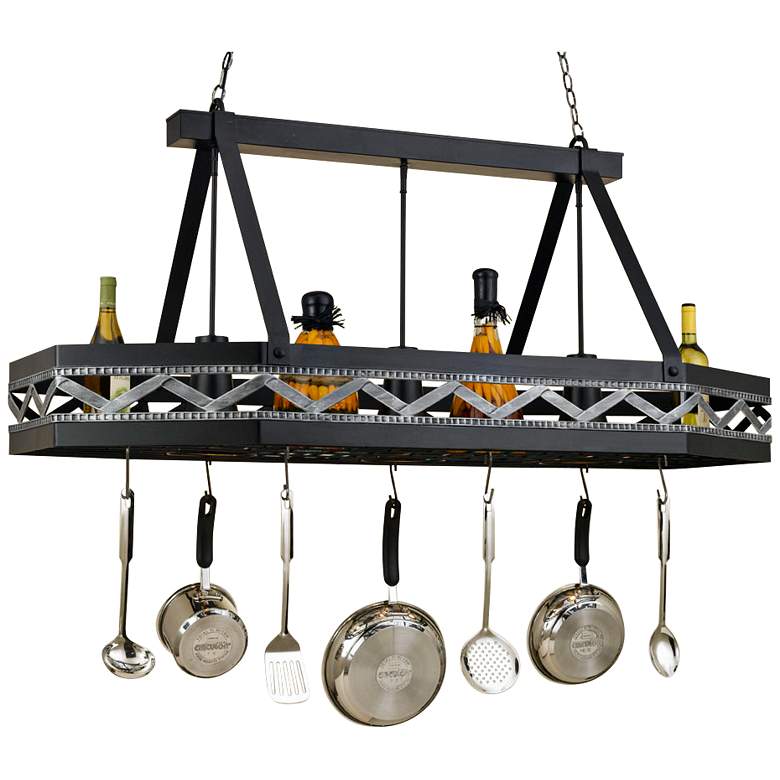 Image 1 Sonoma 55 inch Wide 3-Light Black Leather Pot Rack Kitchen Chandelier