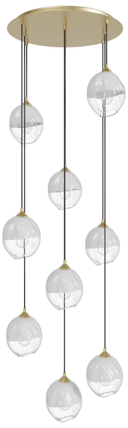 Sonoma Ave. 9-Lt 37"W Pendant Brushed Brass/Clear and White Glass