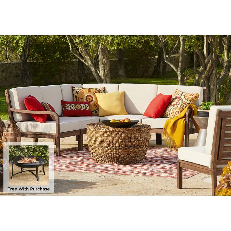 Image 1 Sonoma Dark Natural 5-Piece Outdoor Sectional with Firepit