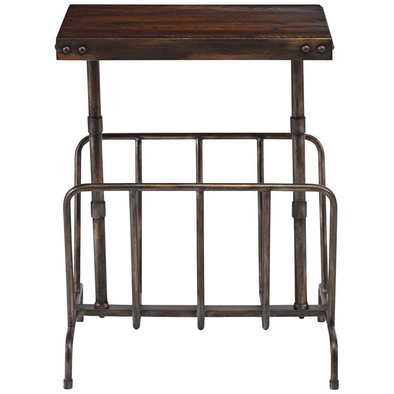 Image 3 Sonora 17"W Brushed Iron w/ Walnut Wood Magazine Side Table more views