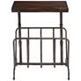 Sonora 17"W Brushed Iron w/ Walnut Wood Magazine Side Table