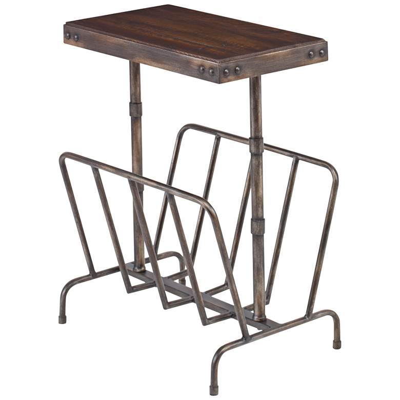 Image 5 Sonora 17"W Brushed Iron w/ Walnut Wood Magazine Side Table more views