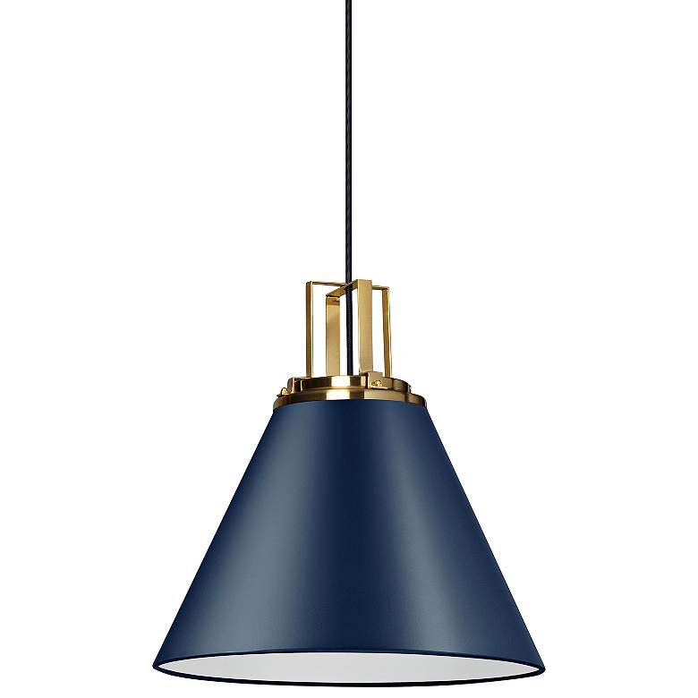 Image 2 Sonus 14" Wide Cobalt Blue and Aged Brass Pendant Light