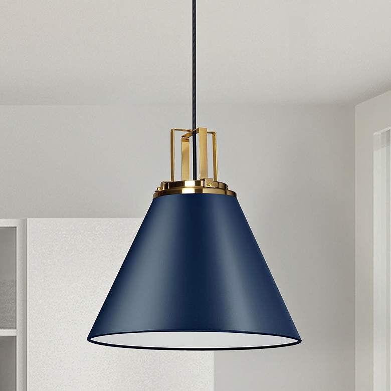 Image 1 Sonus 14" Wide Cobalt Blue and Aged Brass Pendant Light