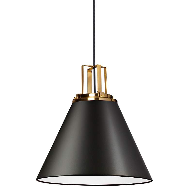 Image 2 Sonus 14" Wide Matte Black and Aged Brass Pendant Light