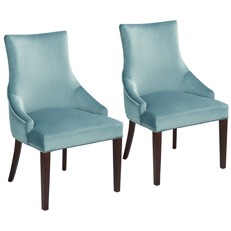 Image 1 Sonya Blue Button Tufted Back Chairs Set of 2