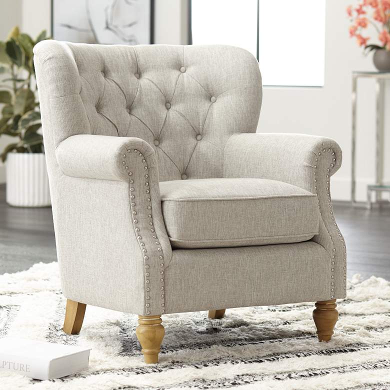 Image 1 Sophia Beige Linen Traditional Tufted Accent Chair