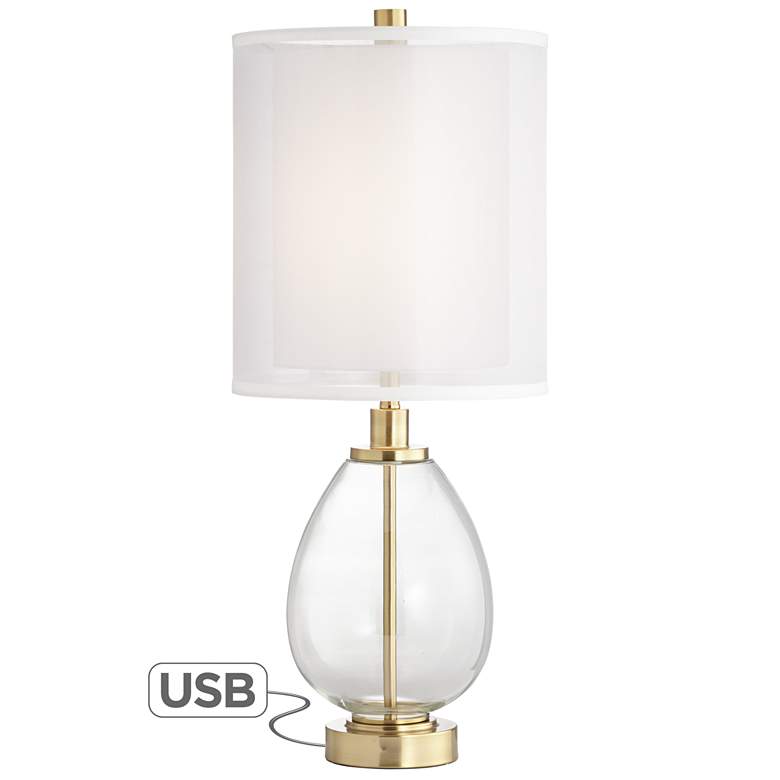 Image 2 Sophie Glass and Brass Double Shade Table Lamp with USB Port