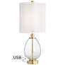 Sophie Glass and Brass Double Shade Table Lamp with USB Port