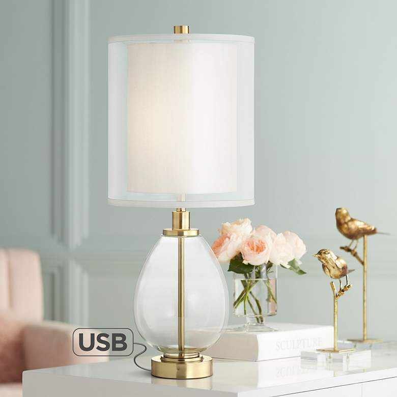 Image 1 Sophie Glass and Brass Double Shade Table Lamp with USB Port