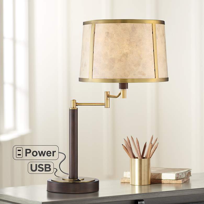 Image 1 Sophie Swing Arm Table Lamp with USB Port and Power Outlet