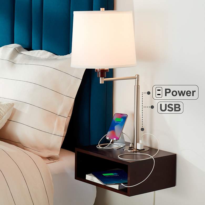 Image 1 Sophie Wall Lamp Shelf with Swing Arm Lamp and Outlet Plus USB