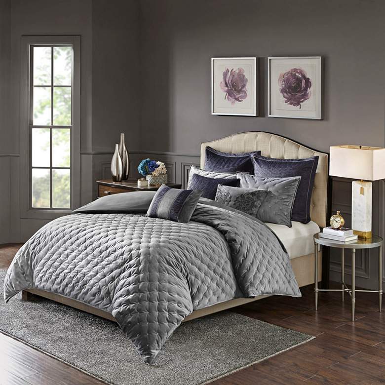 Image 1 Sophisticate Gray Velvet 8-Piece Queen Comforter Set