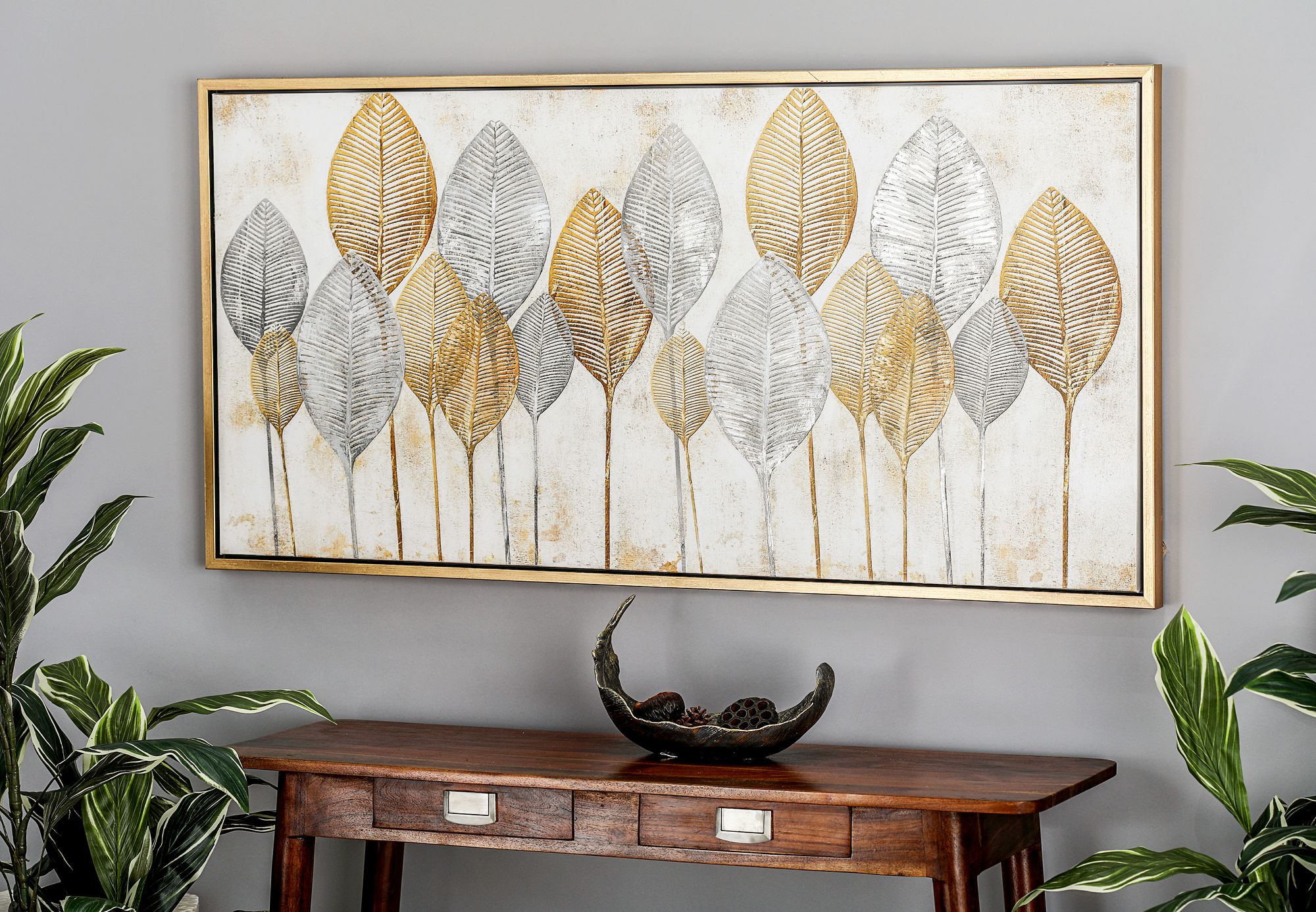 Image 3 Soraya Metallic Brown 55" Wide Framed Canvas Wall Art more views
