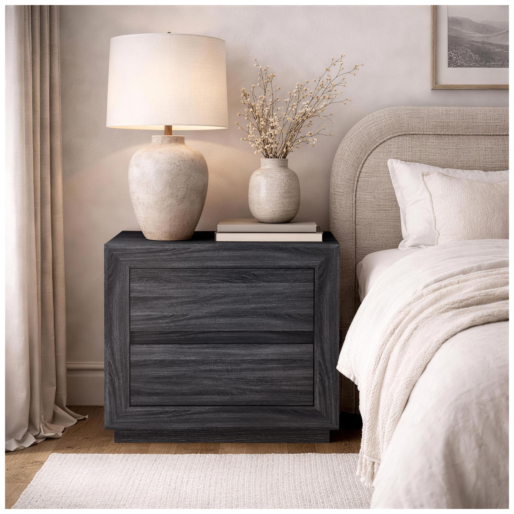 Image 3 Soren Contemporary 26" Nightstand in Charcoal Gray (2-Drawer) more views