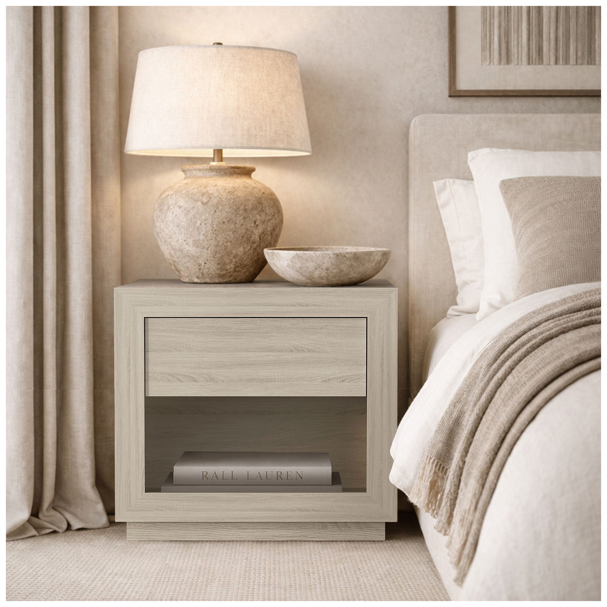 Image 3 Soren Contemporary 26" Nightstand in Whitewashed Oak (1-Drawer) more views