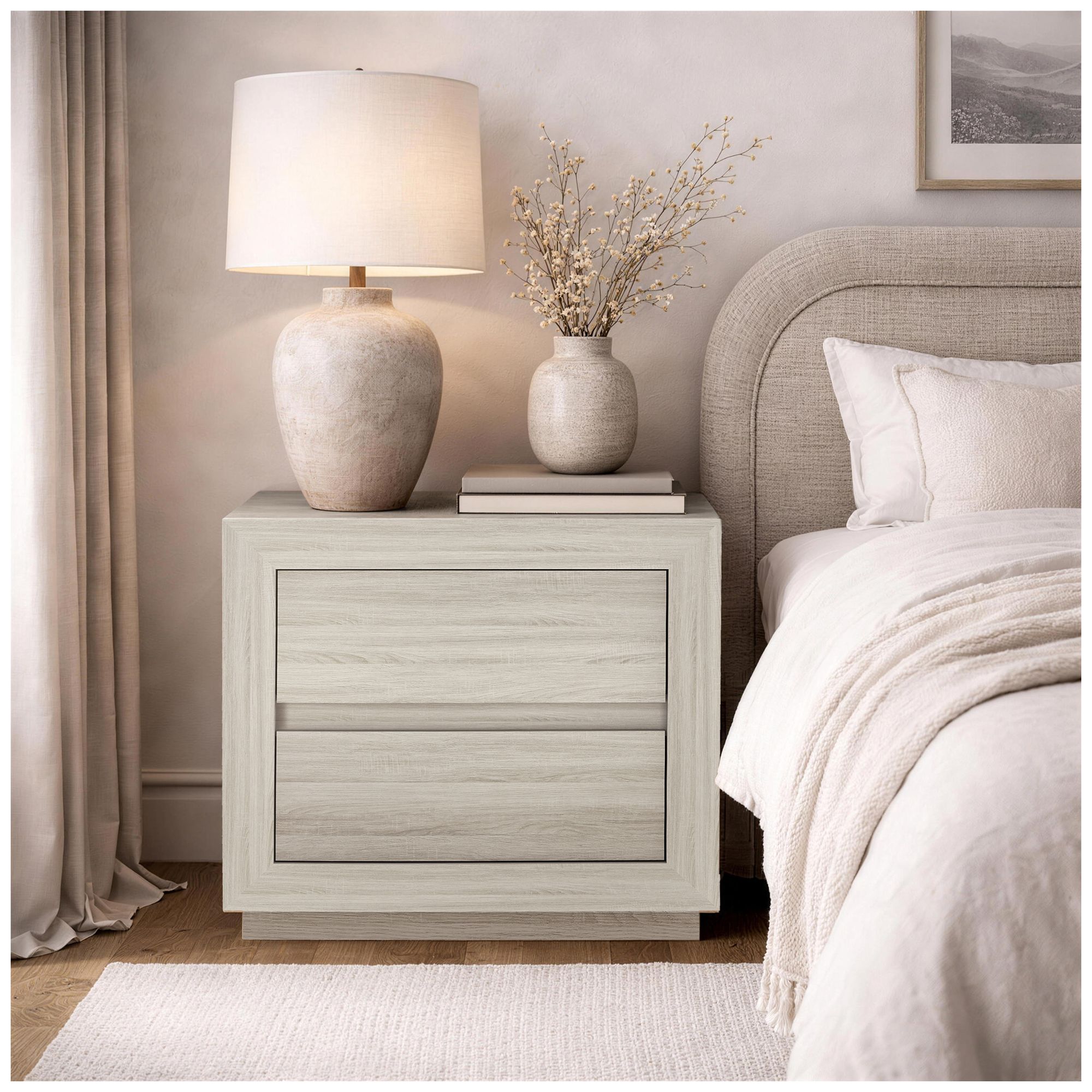 Image 3 Soren Contemporary 26" Nightstand in Whitewashed Oak (2-Drawer) more views