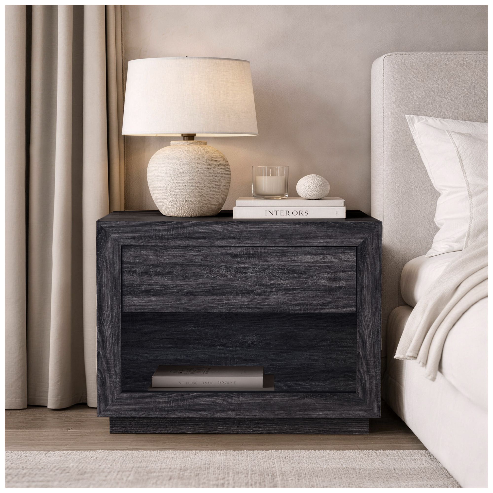 Image 3 Soren Contemporary 32" Nightstand in Charcoal Gray (1-Drawer) more views