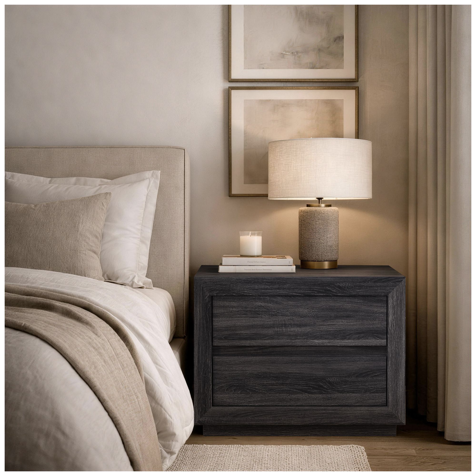 Image 3 Soren Contemporary 32" Nightstand in Charcoal Gray (2-Drawer) more views