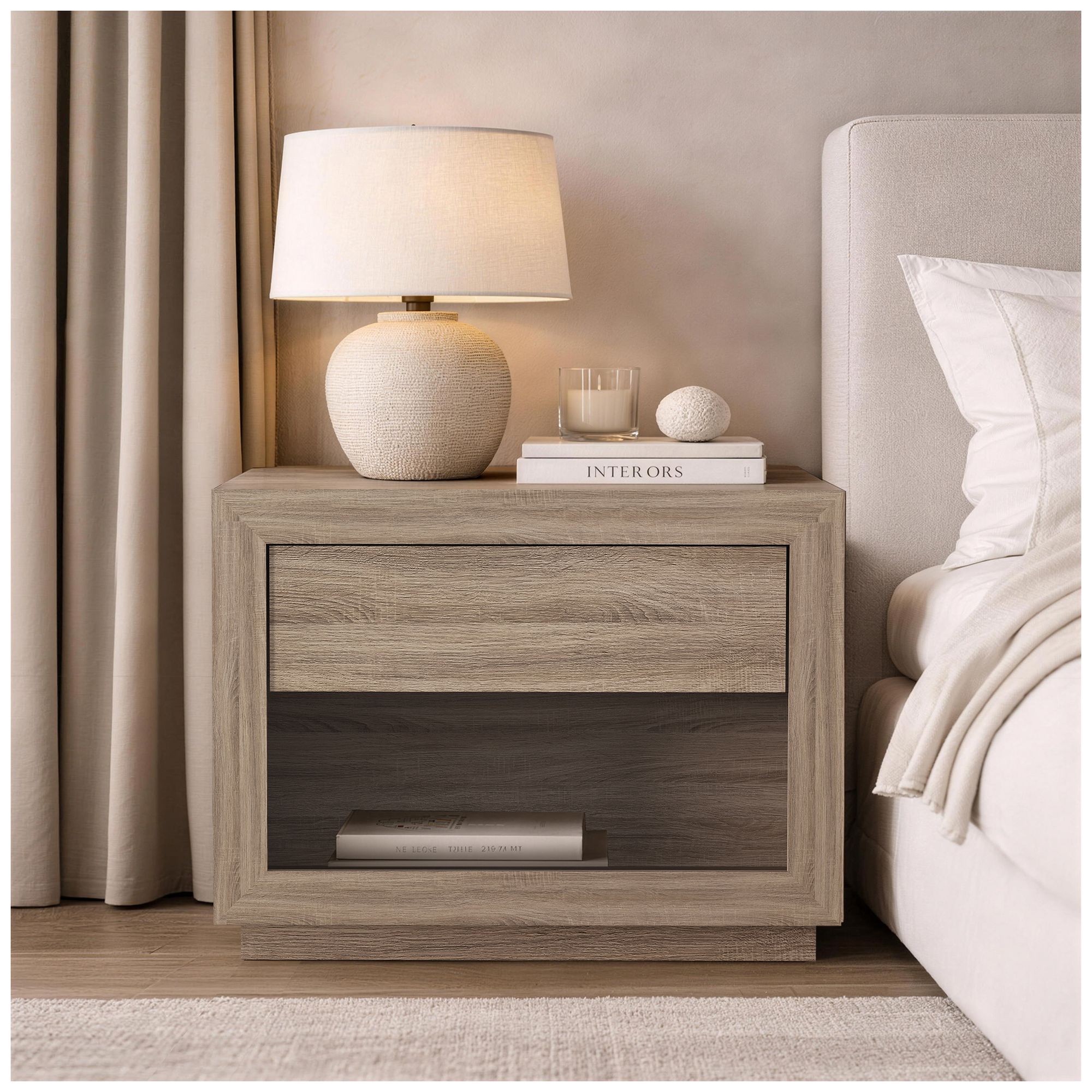 Image 3 Soren Contemporary 32" Nightstand in Natural Oak (1-Drawer) more views