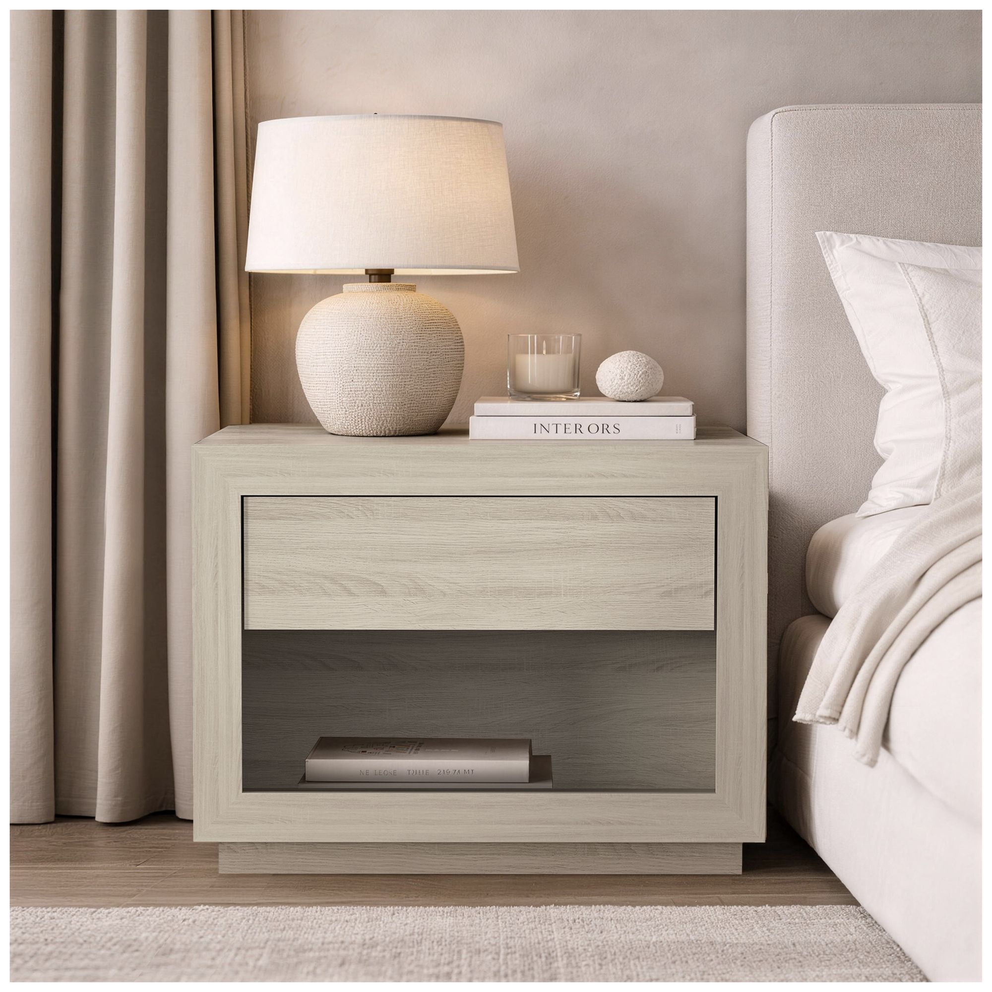 Image 3 Soren Contemporary 32" Nightstand in Whitewashed Oak (1-Drawer) more views