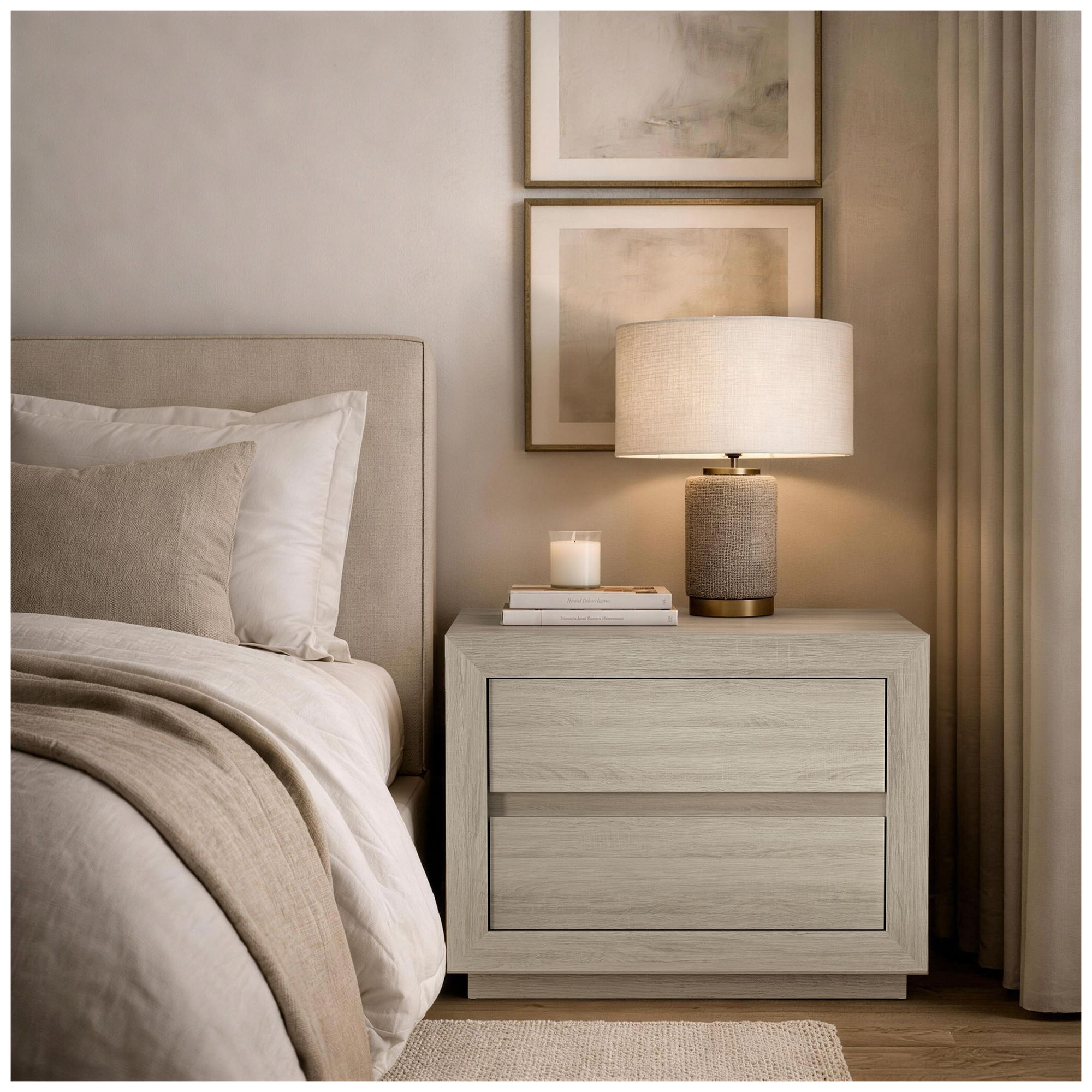 Image 3 Soren Contemporary 32" Nightstand in Whitewashed Oak (2-Drawer) more views