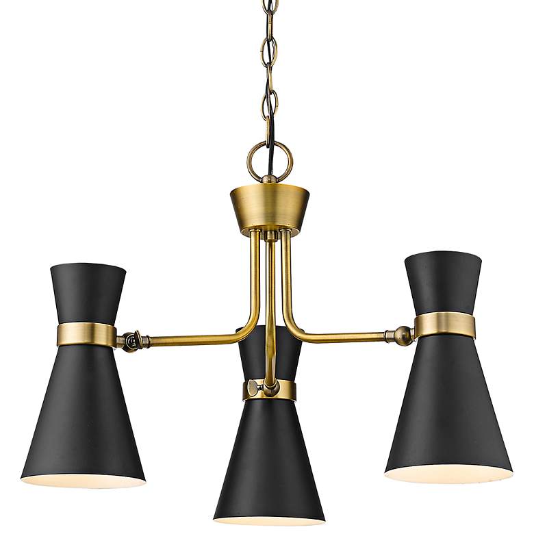 Image 3 Soriano 23 1/2"W Matte Black and Brass 3-Light Chandelier