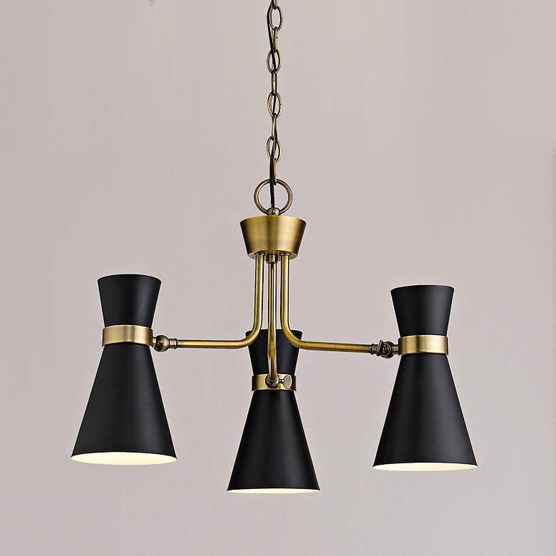 Image 2 Soriano 23 1/2"W Matte Black and Brass 3-Light Chandelier
