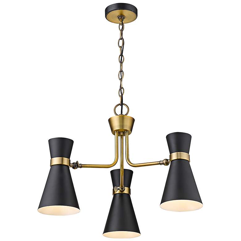 Image 6 Soriano 23 1/2"W Matte Black and Brass 3-Light Chandelier more views