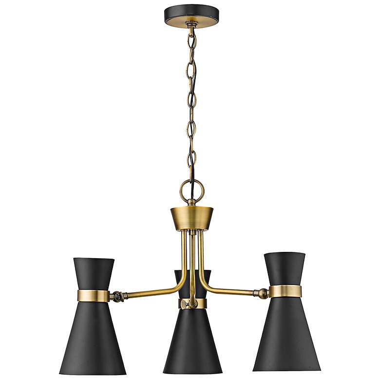 Image 7 Soriano 23 1/2"W Matte Black and Brass 3-Light Chandelier more views
