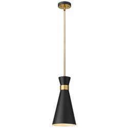 Soriano 8" Wide Heritage Brass and Matte Black Mini Pendant