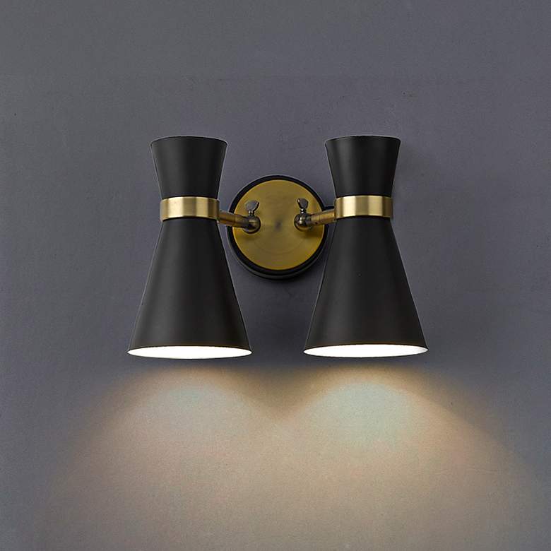 Image 2 Soriano 9 1/2"H Heritage Brass w/ Matte Black 2-Light Sconce