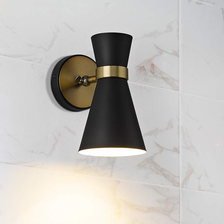 Image 2 Soriano 9 1/2"H Matte Black and Heritage Brass Wall Sconce