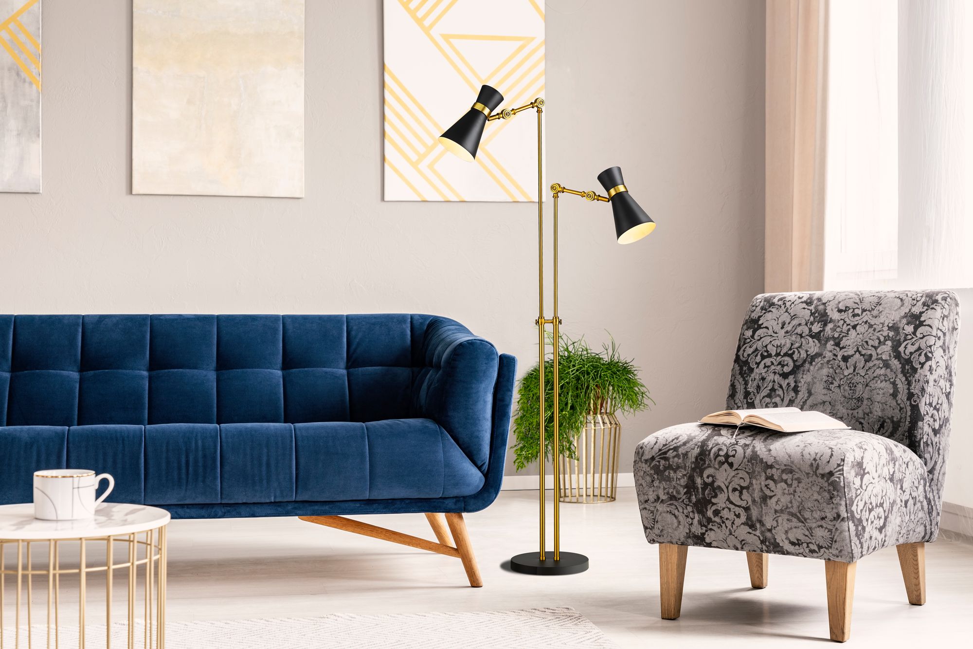 Image 4 Soriano by Z-Lite Matte Black + Heritage Brass 2 Light Floor Lamp more views