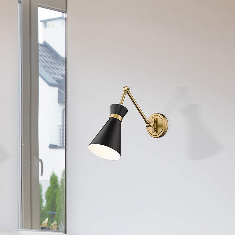 Image 1 Soriano Modern Gold and Matte Black Swing Arm Wall Lamp