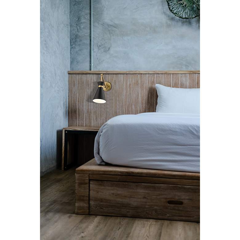 Image 3 Soriano Modern Gold and Matte Black Swing Arm Wall Lamp more views