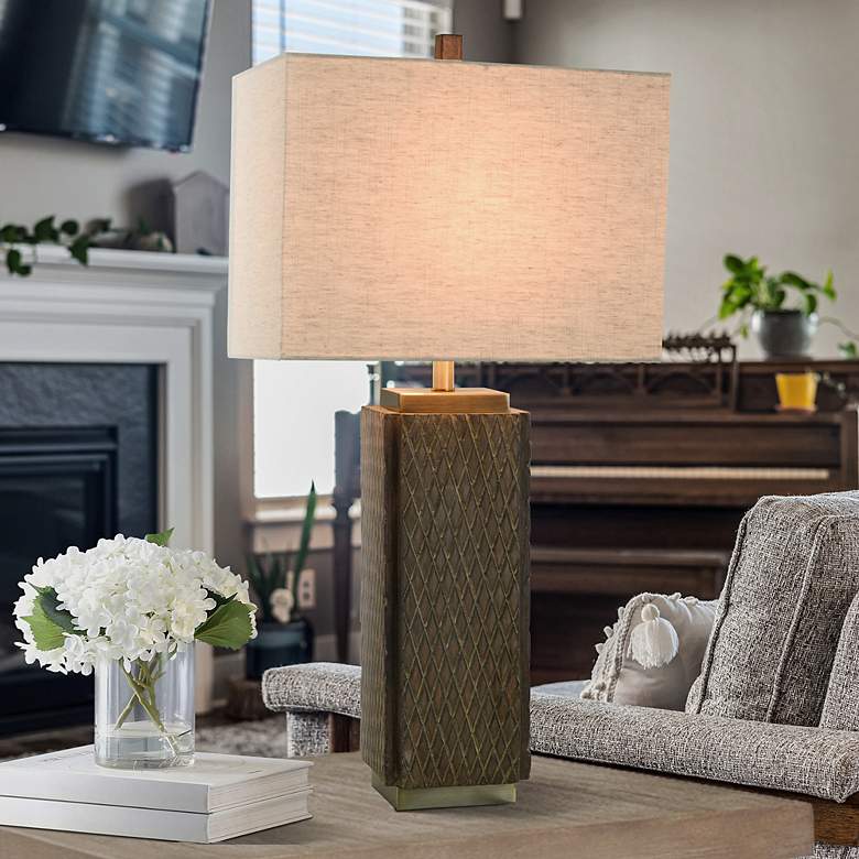 Image 1 Sorrel Brown Diamond Patterned Table Lamp