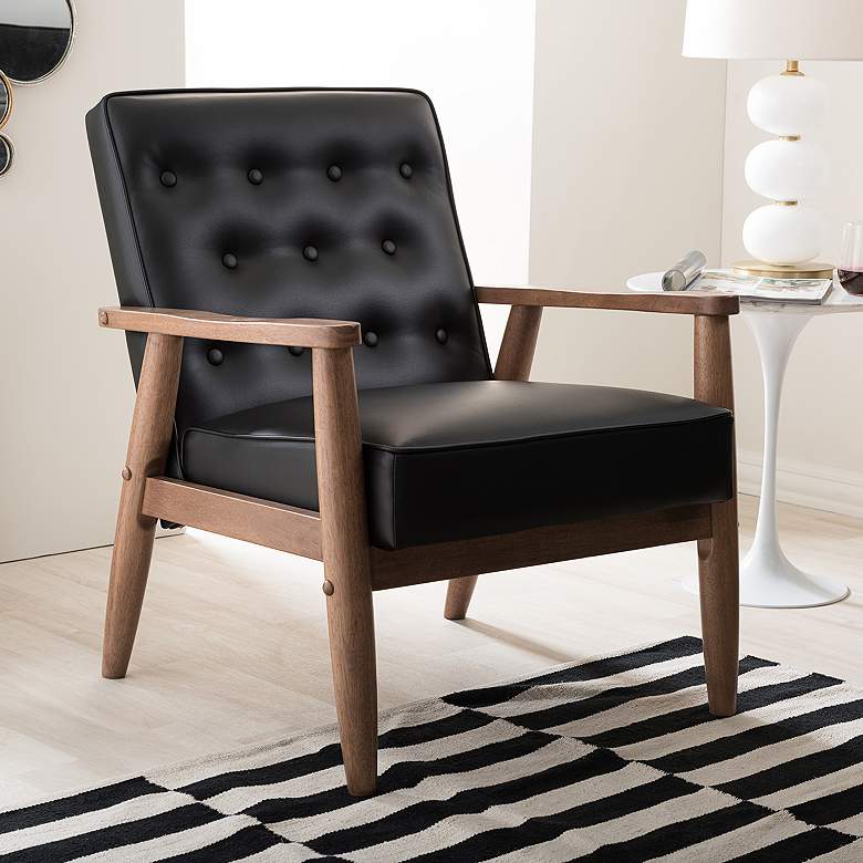 Image 1 Sorrento Black Faux Leather Tufted Lounge Chair