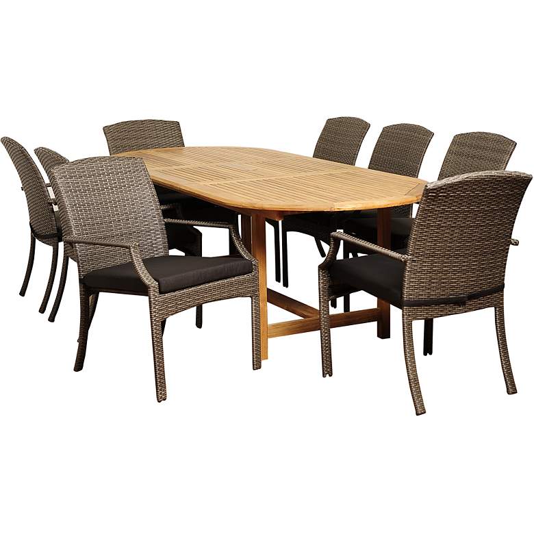 Image 1 Sorrento Gray Wicker 9Piece Extendable Oval Patio Dining Set