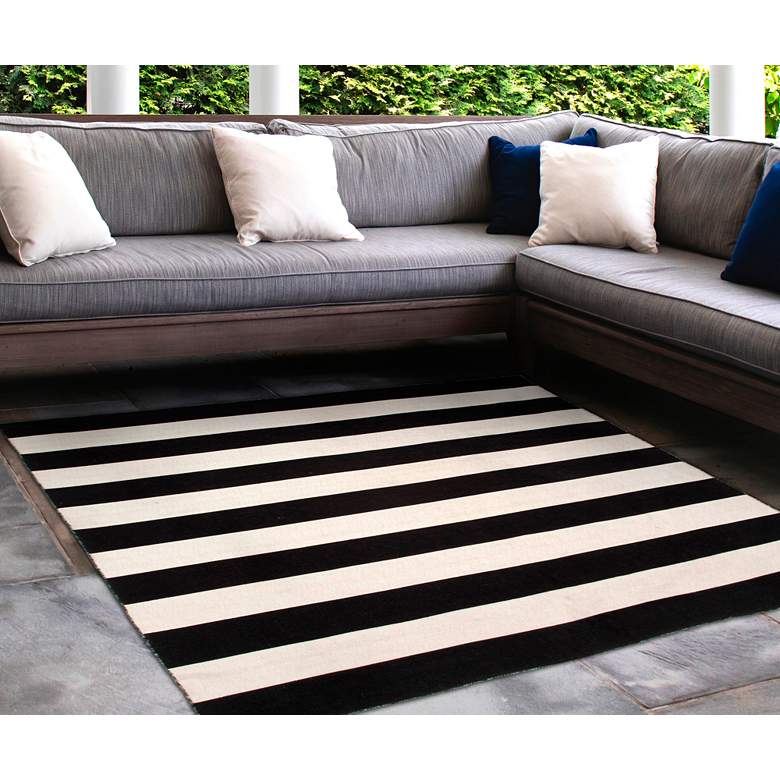 Image 1 Sorrento Rugby Stripe 630248 5&#39;x7&#39;6 inch Black Outdoor Area Rug