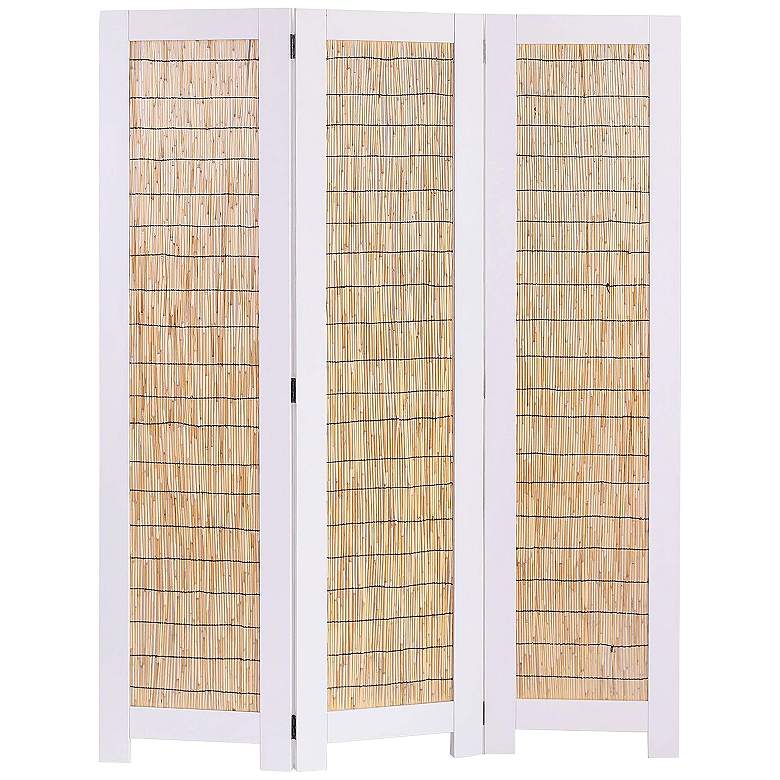 Image 2 Sosa 47" Wide White Wood Wicker 3-Panel Screen/Room Divider