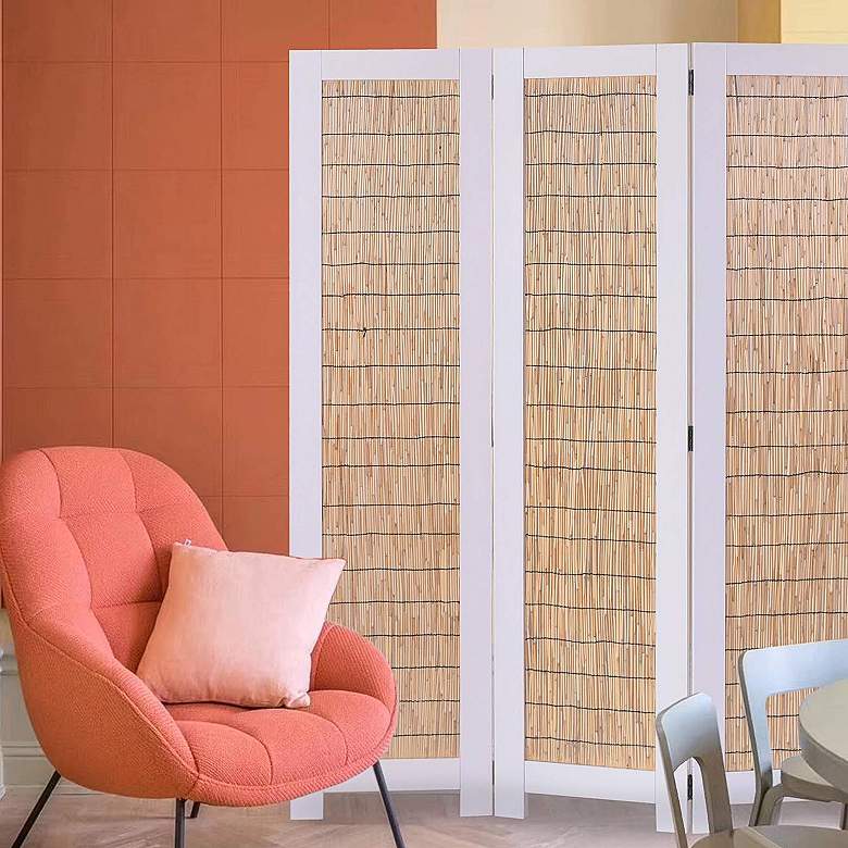 Image 1 Sosa 47" Wide White Wood Wicker 3-Panel Screen/Room Divider