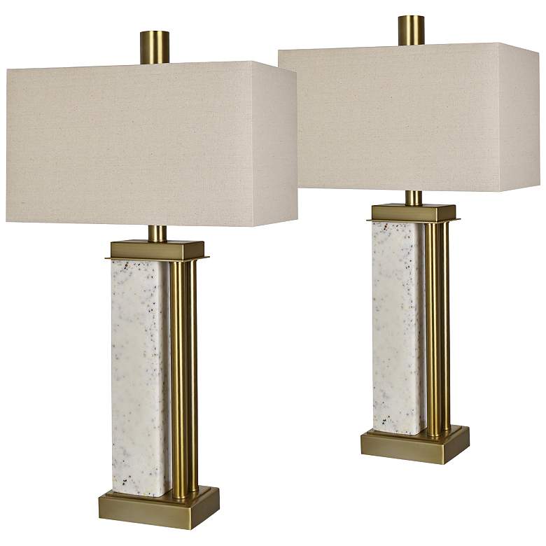 Image 1 Sotola Antique Brass and White Marble Table Lamps Set of 2