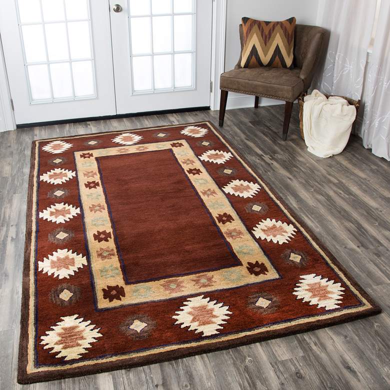 Image 1 Southwest 5'x8' Burgundy Tribal Wool Area Rug