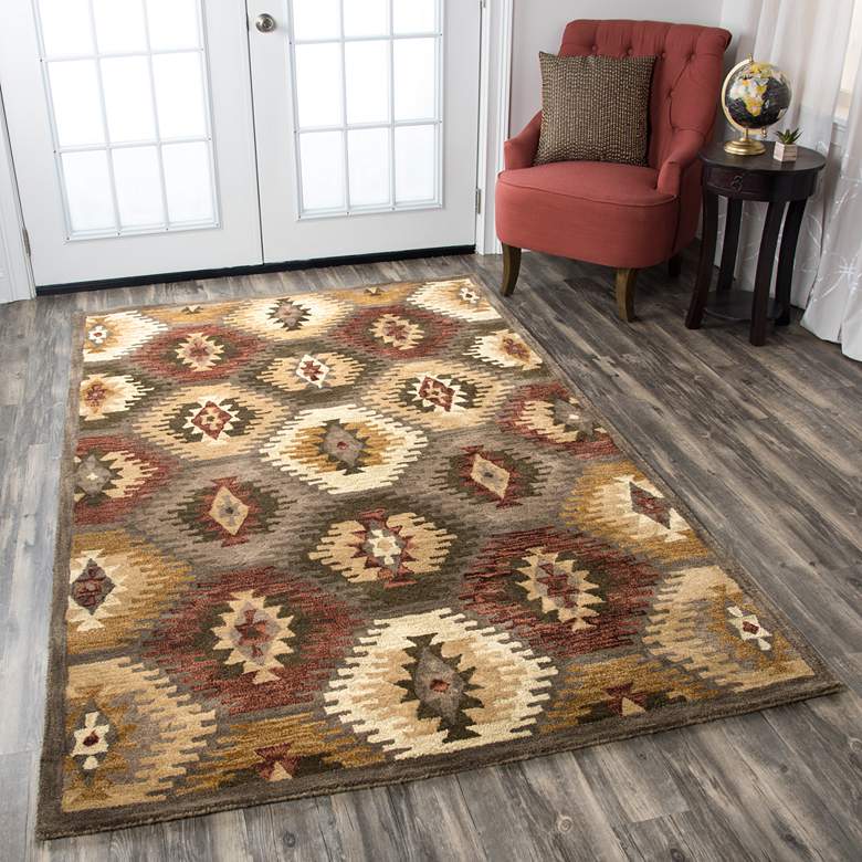 Image 1 Southwest 5&#39;x8&#39; Multi-Color Brown Tribal Wool Area Rug