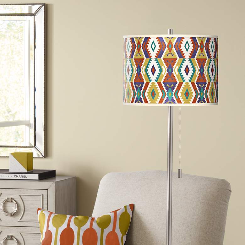 Image 1 Southwest Bohemian Brushed Nickel Pull Chain Floor Lamp