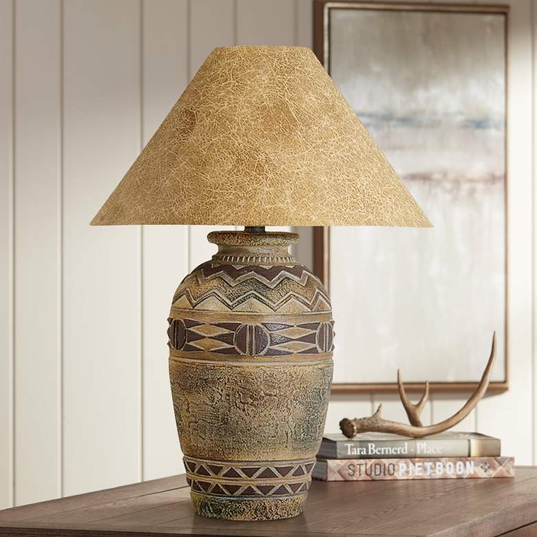 Image 1 Southwest Desert 30 inch High Paprika Shade Hydrocal Base Table Lamp