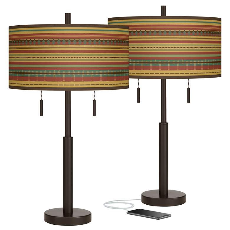 Image 1 Southwest Desert Robbie Bronze USB Table Lamps Set of 2
