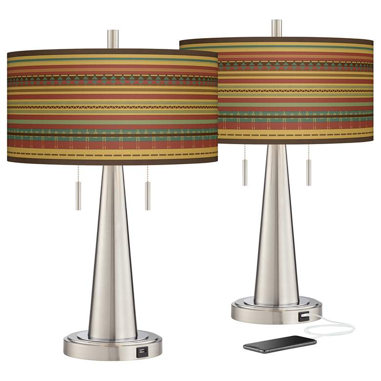 Image 1 Southwest Desert Vicki Brushed Nickel USB Table Lamps Set of 2